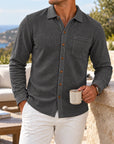 Mivanity Men's Relaxed Textured Knit Long Sleeve Button-Up Shirts