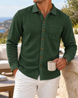 Mivanity Men's Relaxed Textured Knit Long Sleeve Button-Up Shirts