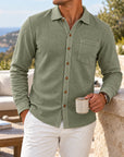 Mivanity Men's Relaxed Textured Knit Long Sleeve Button-Up Shirts