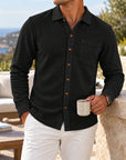 Mivanity Men's Relaxed Textured Knit Long Sleeve Button-Up Shirts
