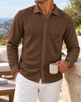 Mivanity Men's Relaxed Textured Knit Long Sleeve Button-Up Shirts