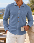 Mivanity Men's Relaxed Textured Knit Long Sleeve Button-Up Shirts