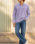 Mivanity Men's Retro-chic Distressed Pocket Lapel Long-sleeved Polo Shirt