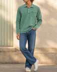 Mivanity Men's Retro-chic Distressed Pocket Lapel Long-sleeved Polo Shirt