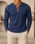 Mivanity Men's Retro 3-Button Henley Long-Sleeve T-Shirts
