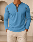Mivanity Men's Retro 3-Button Henley Long-Sleeve T-Shirts