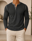 Mivanity Men's Retro 3-Button Henley Long-Sleeve T-Shirts