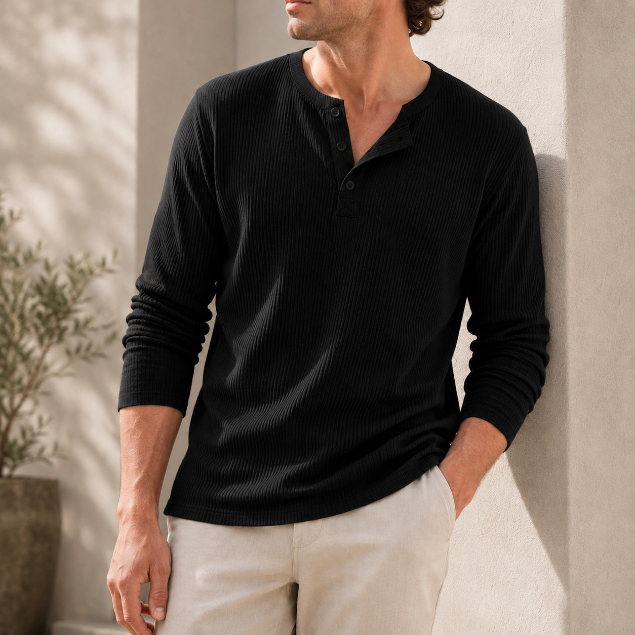 Mivanity Men's Retro Casual Button Up Comfortable Solid Color Short Sleeve Henley Shirt