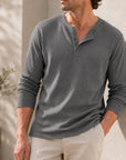 Mivanity Men's Retro Casual Button Up Comfortable Solid Color Short Sleeve Henley Shirt