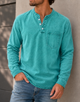 Mivanity Men's Retro Casual Solid Color Long Sleeve Henley With Shirts