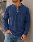 Mivanity Men's Retro Casual Solid Color Long Sleeve Henley With Shirts