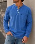 Mivanity Men's Retro Casual Solid Color Long Sleeve Henley With Shirts