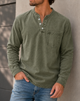 Mivanity Men's Retro Casual Solid Color Long Sleeve Henley With Shirts