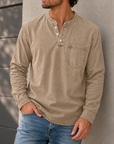 Mivanity Men's Retro Casual Solid Color Long Sleeve Henley With Shirts