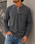 Mivanity Men's Retro Casual Solid Color Long Sleeve Henley With Shirts