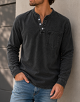 Mivanity Men's Retro Casual Solid Color Long Sleeve Henley With Shirts