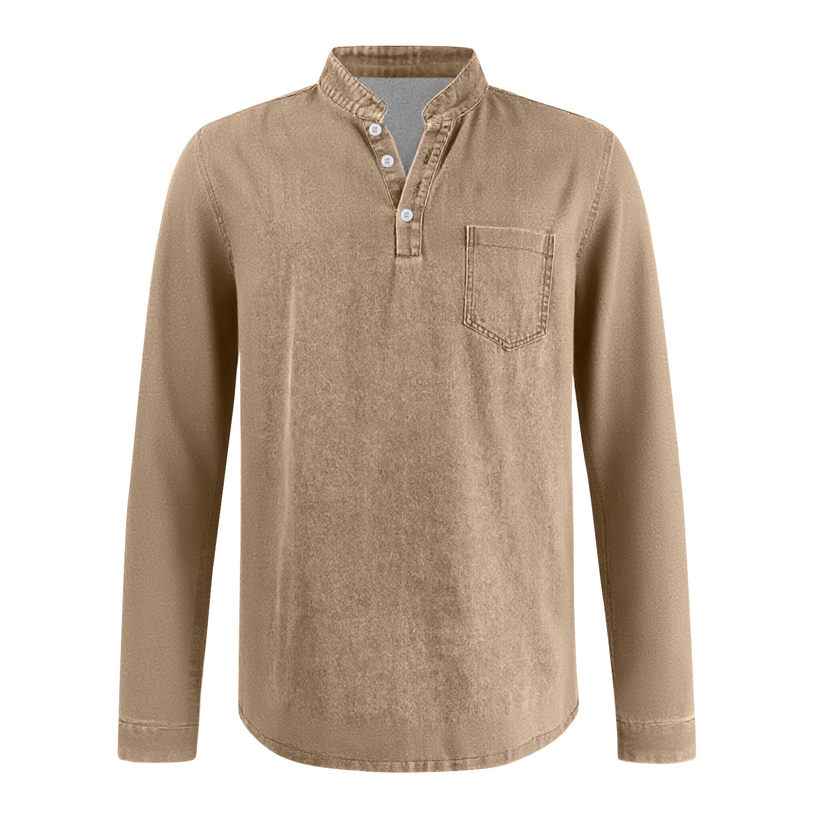 Mivanity Men's Retro Casual Solid Color Long Sleeve Henley With Shirts