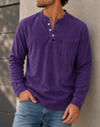 Mivanity Men's Retro Casual Solid Color Long Sleeve Henley With Shirts