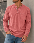 Mivanity Men's Retro Casual Solid Color Long Sleeve Henley With Shirts