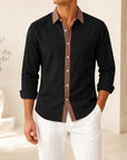 Mivanity Men's Retro Ethnic Folk Design Linen Long-Sleeve Shirts