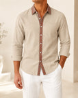 Mivanity Men's Retro Ethnic Folk Design Linen Long-Sleeve Shirts