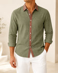 Mivanity Men's Retro Ethnic Folk Design Linen Long-Sleeve Shirts