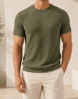 Mivanity Men's Ribbed Crew Neck Knit T-Shirts