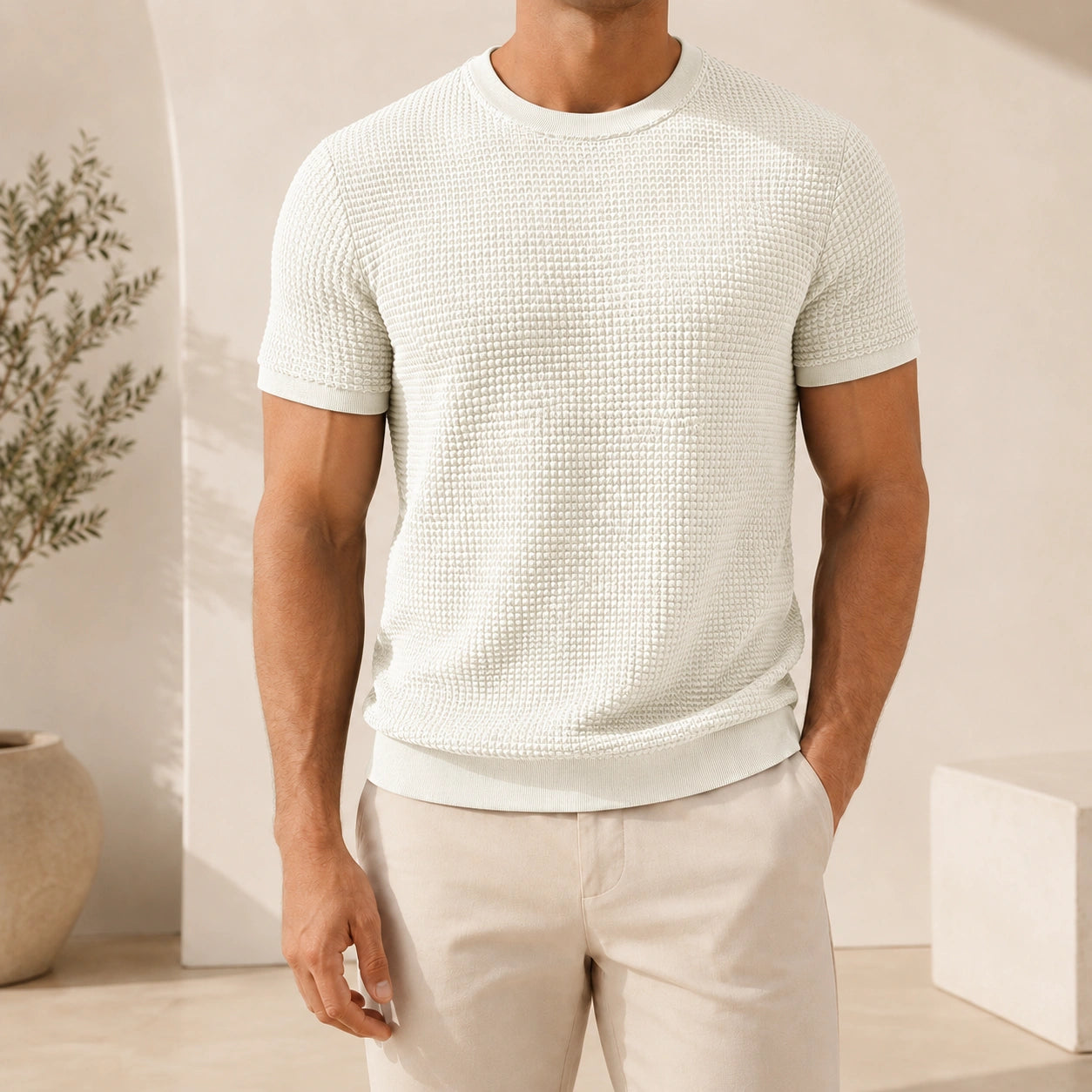 Mivanity Men's Ribbed Crew Neck Knit T-Shirts