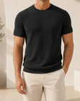 Mivanity Men's Ribbed Crew Neck Knit T-Shirts