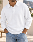 Mivanity Men's Ribbed Knit Polo Sweater Long Sleeve Relaxed Fit Casual Pullover