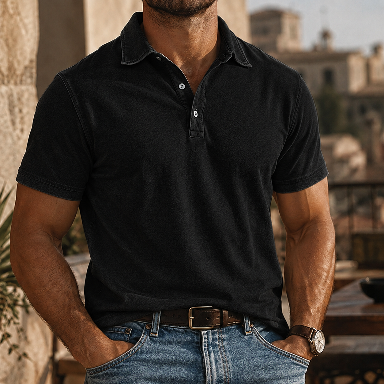 Mivanity Men's Rugged Washed Cotton Polo Shirt