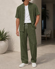 Mivanity Men's Short-Sleeve Shirt Long Pants 2-Piece Sets