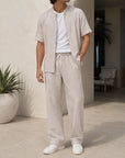 Mivanity Men's Short-Sleeve Shirt Long Pants 2-Piece Sets