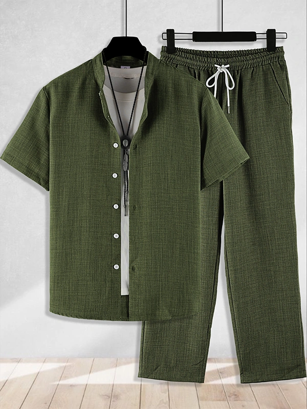 Mivanity Men's Short-Sleeve Shirt Long Pants 2-Piece Sets