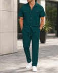 Mivanity Men's Short-Sleeve Shirt Long Pants 2-Piece Summer Sets