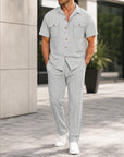 Mivanity Men's Short-Sleeve Shirt Long Pants 2-Piece Summer Sets