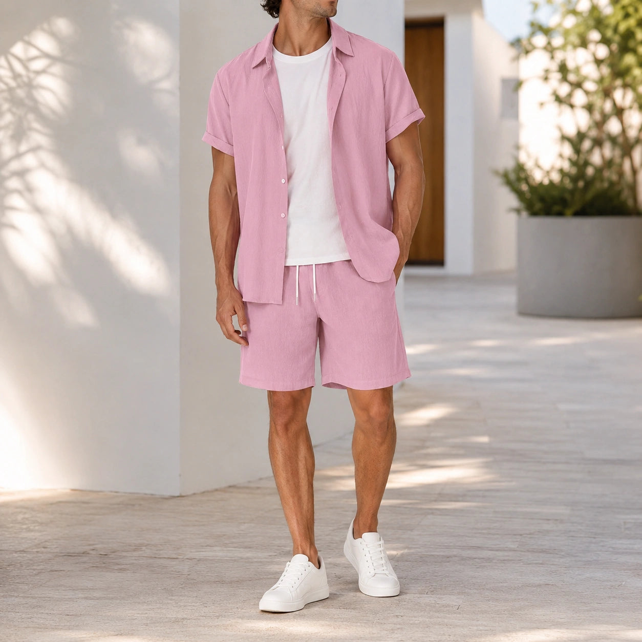 Mivanity Men's Short-Sleeve Shirt Shorts 2-Piece Summer Sets