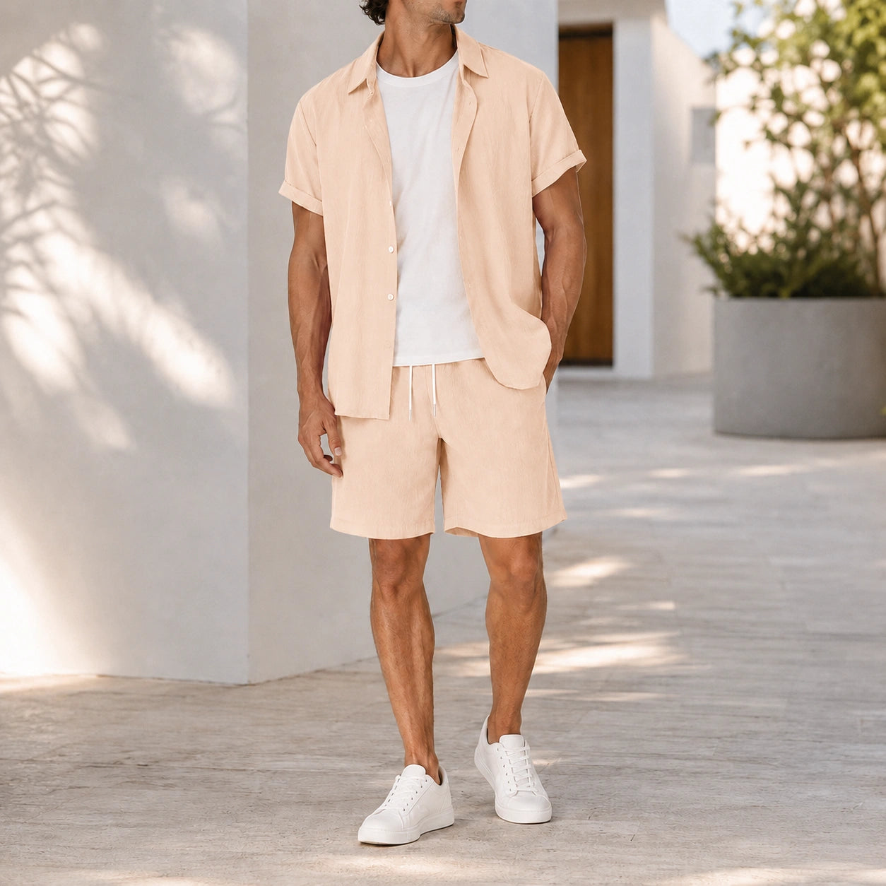 Mivanity Men's Short-Sleeve Shirt Shorts 2-Piece Summer Sets