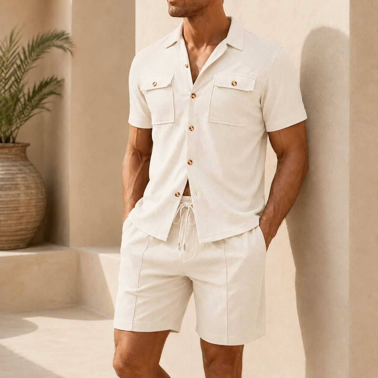 Mivanity Men's Short-Sleeve Shirt Shorts 2-Piece Summer Sets