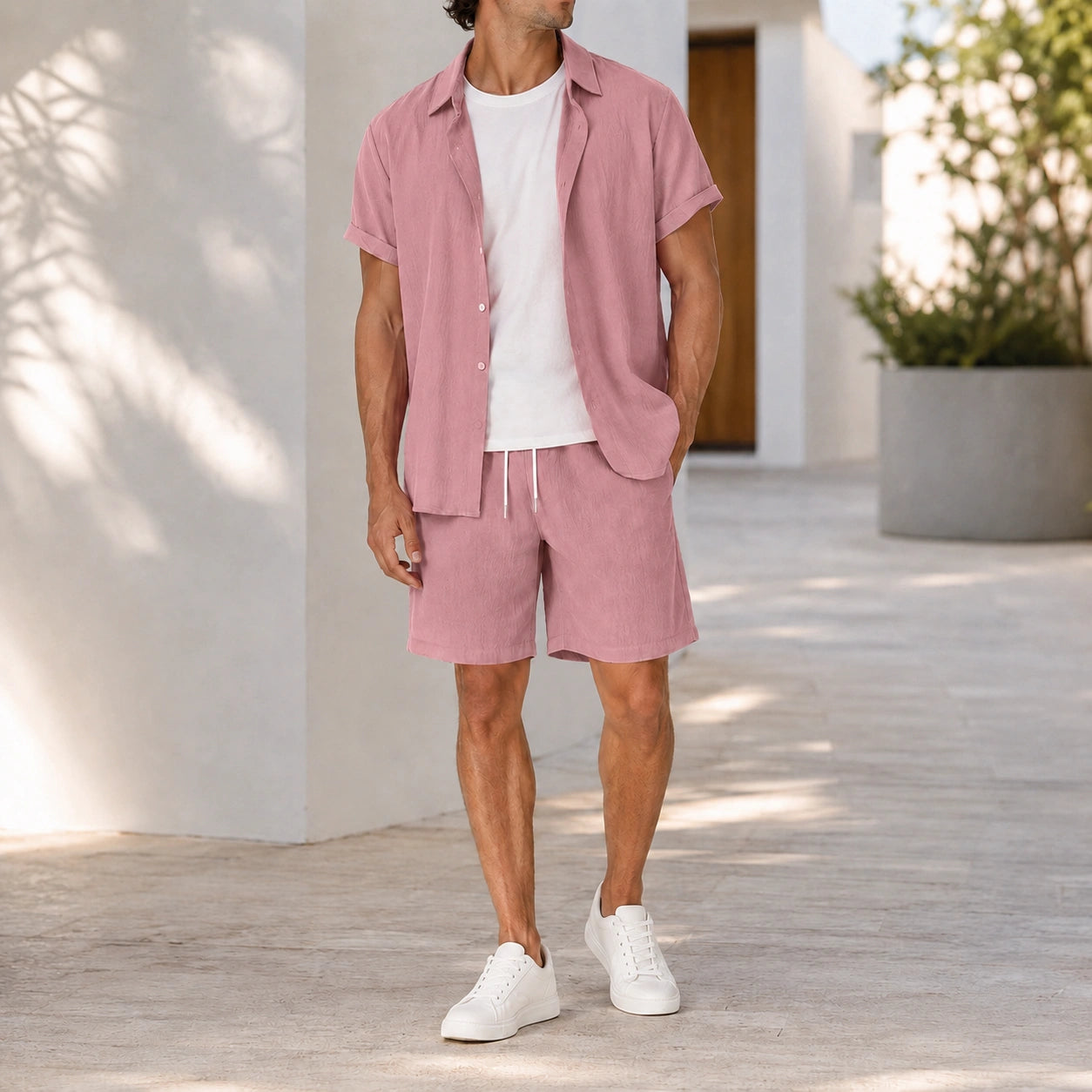 Mivanity Men's Short-Sleeve Shirt Shorts 2-Piece Summer Sets