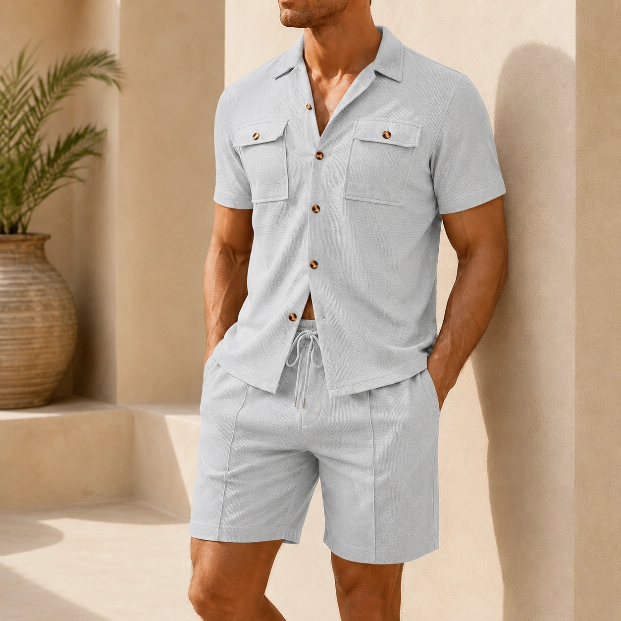 Mivanity Men's Short-Sleeve Shirt Shorts 2-Piece Summer Sets