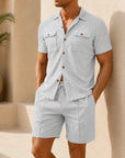 Mivanity Men's Short-Sleeve Shirt Shorts 2-Piece Summer Sets