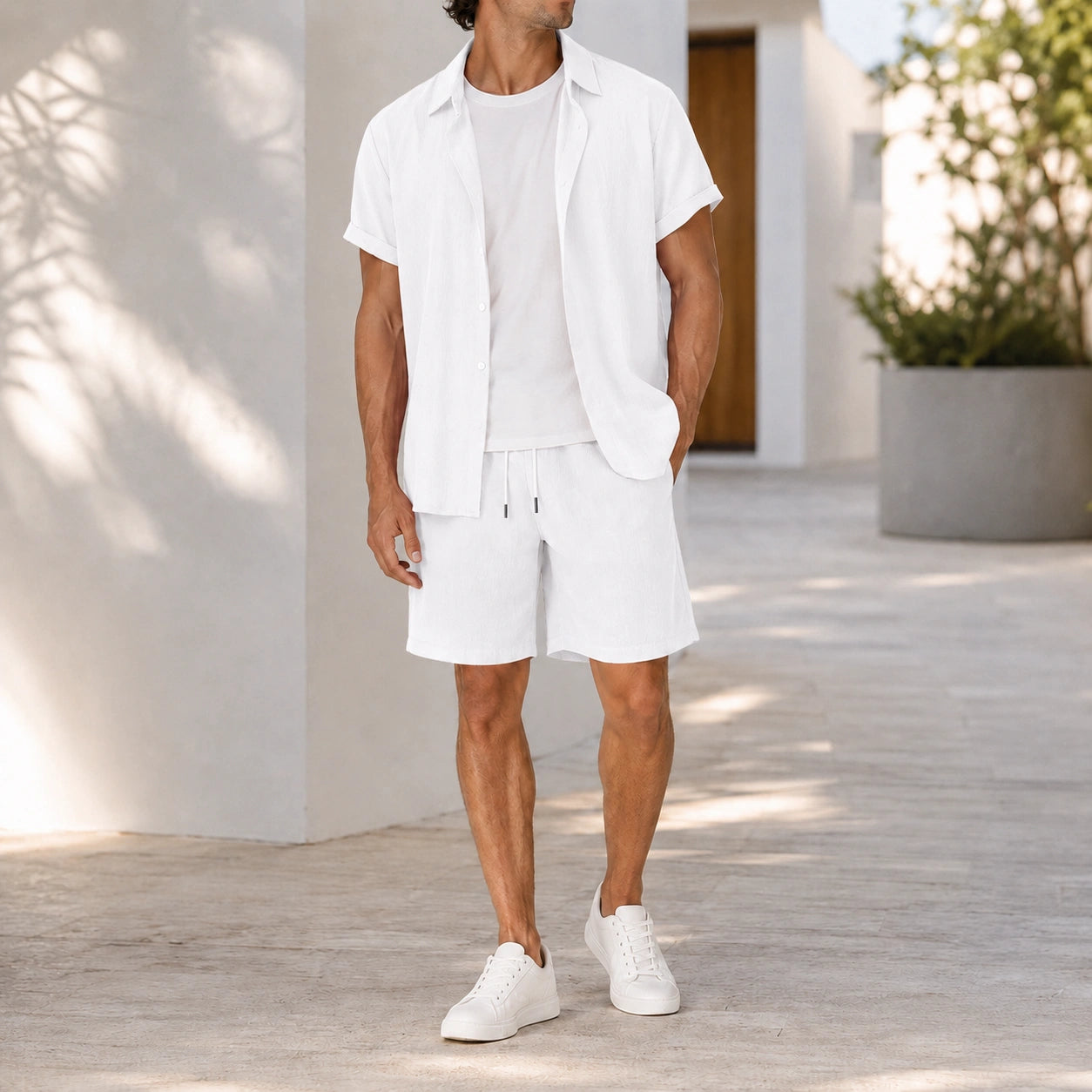 Mivanity Men's Short-Sleeve Shirt Shorts 2-Piece Summer Sets