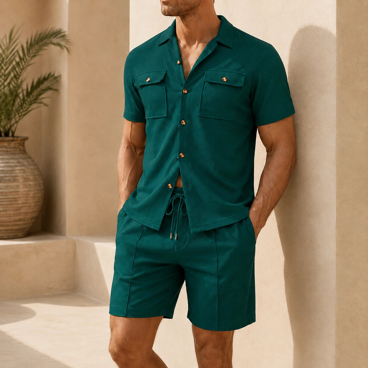 Mivanity Men's Short-Sleeve Shirt Shorts 2-Piece Summer Sets