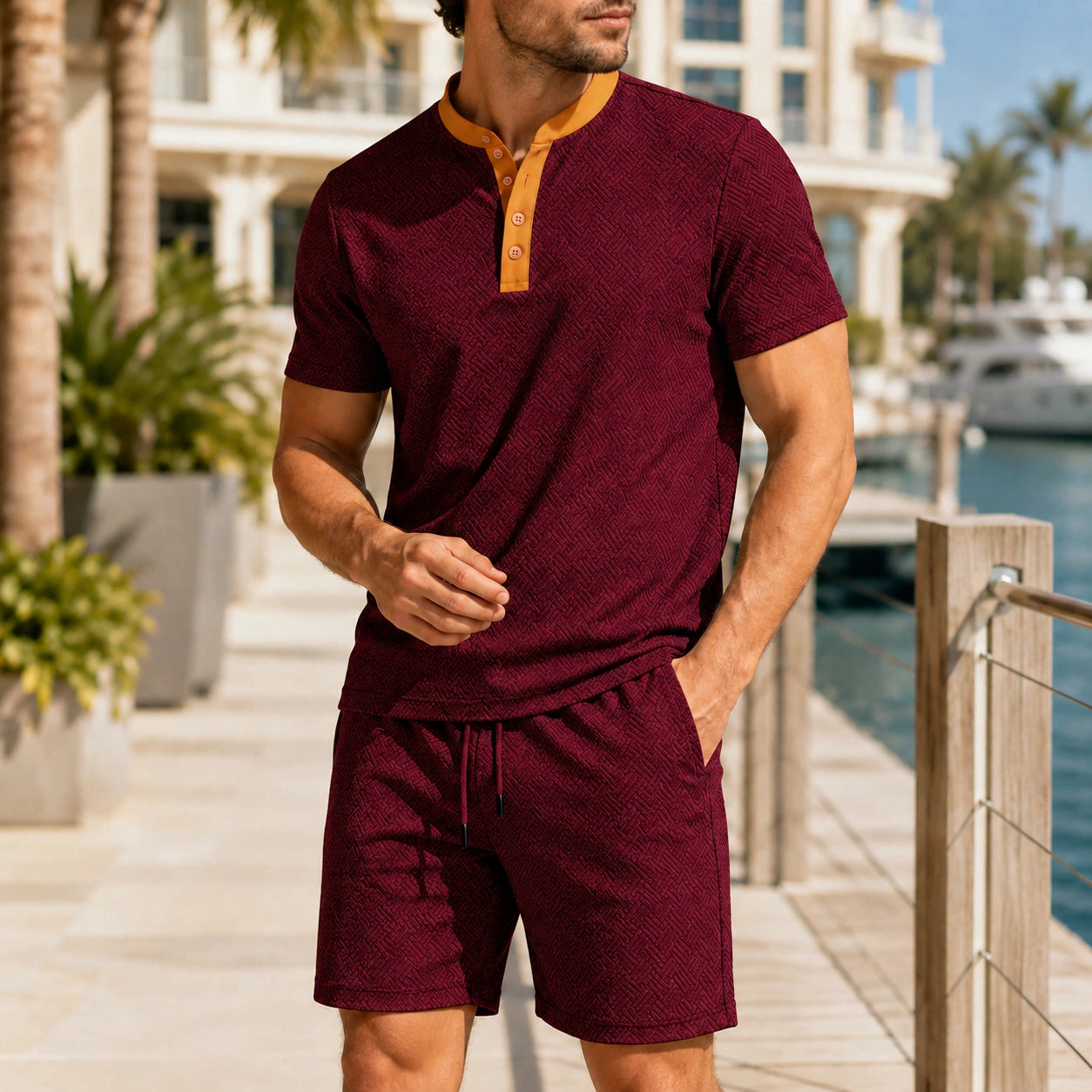 Mivanity Men's Short-Sleeve Shirt Shorts 2-Piece Summer Sets