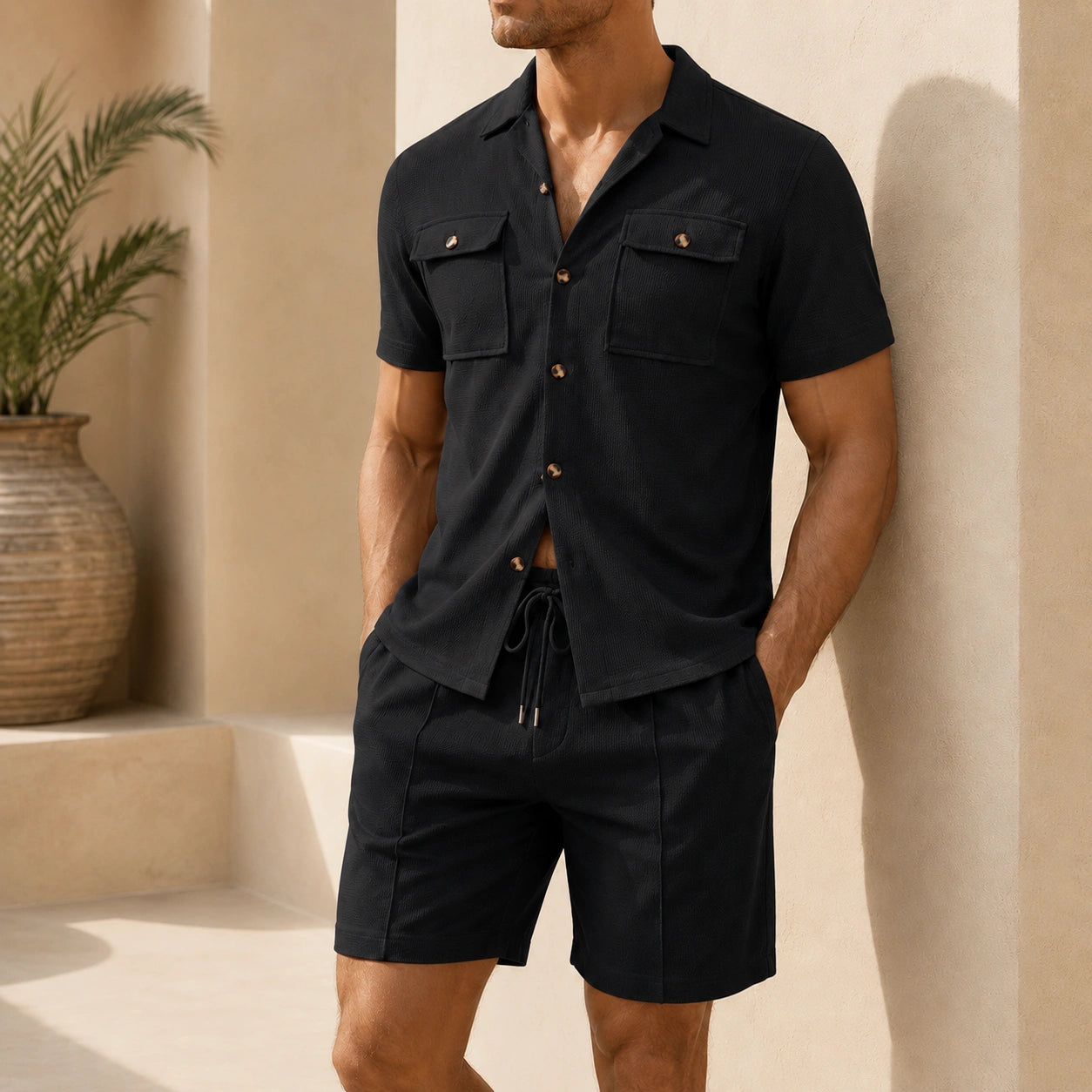 Mivanity Men's Short-Sleeve Shirt Shorts 2-Piece Summer Sets