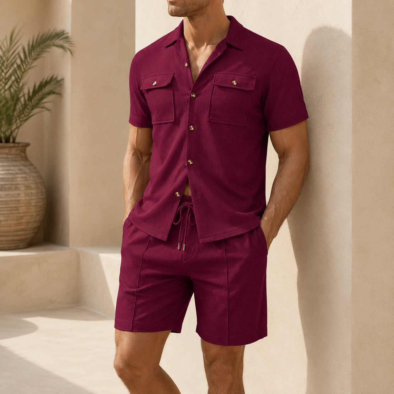 Mivanity Men's Short-Sleeve Shirt Shorts 2-Piece Summer Sets