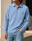 Mivanity Men's Simple Daily Pitted Textured Lapel Long-sleeved Polo Shirts