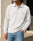 Mivanity Men's Simple Daily Pitted Textured Lapel Long-sleeved Polo Shirts