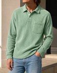 Mivanity Men's Simple Daily Pitted Textured Lapel Long-sleeved Polo Shirts